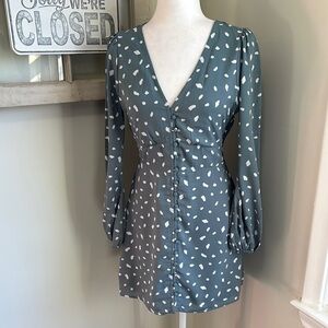 Abercrombie & Fitch Polka Dot Long Sleeve Button Down Dress Green White NWT